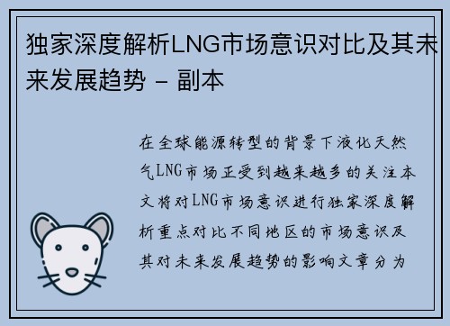 独家深度解析LNG市场意识对比及其未来发展趋势 - 副本